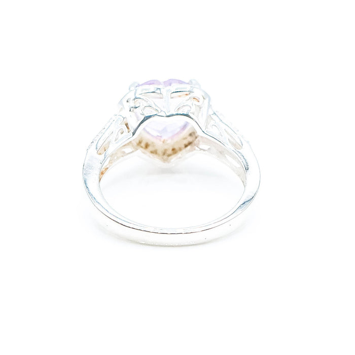 Sterling Silver Amethyst Heart Ring Size 7