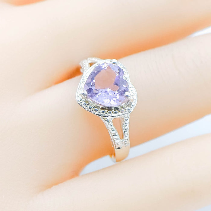 Sterling Silver Amethyst Heart Ring Size 7
