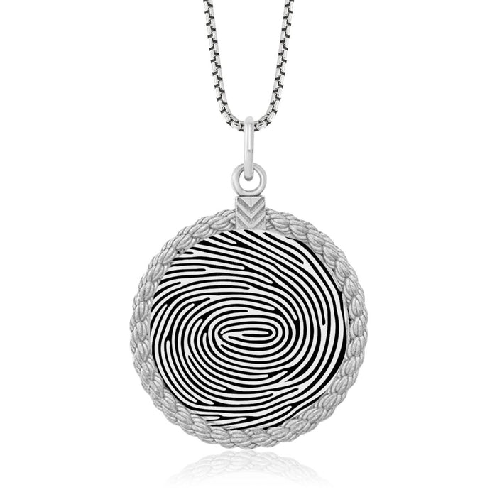 Sterling Silver Fingerprint Circle Pendant With Rope - Pendant > Fingerprint Necklace > Fingerprint Jewelry > Memorial Jewelry > Sterling Silver Fingerprint Necklace > Fingerprint Charm > Signature Jewelry > Photo Pendant > Real Photo Jewelry > - Aydins Jewelry - 2