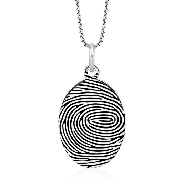 Sterling Silver Fingerprint Oval Pendant - Pendant > Fingerprint Necklace > Fingerprint Jewelry > Memorial Jewelry > Sterling Silver Fingerprint Necklace > Fingerprint Charm > Signature Jewelry > Photo Pendant > Real Photo Jewelry > - Aydins Jewelry - 1