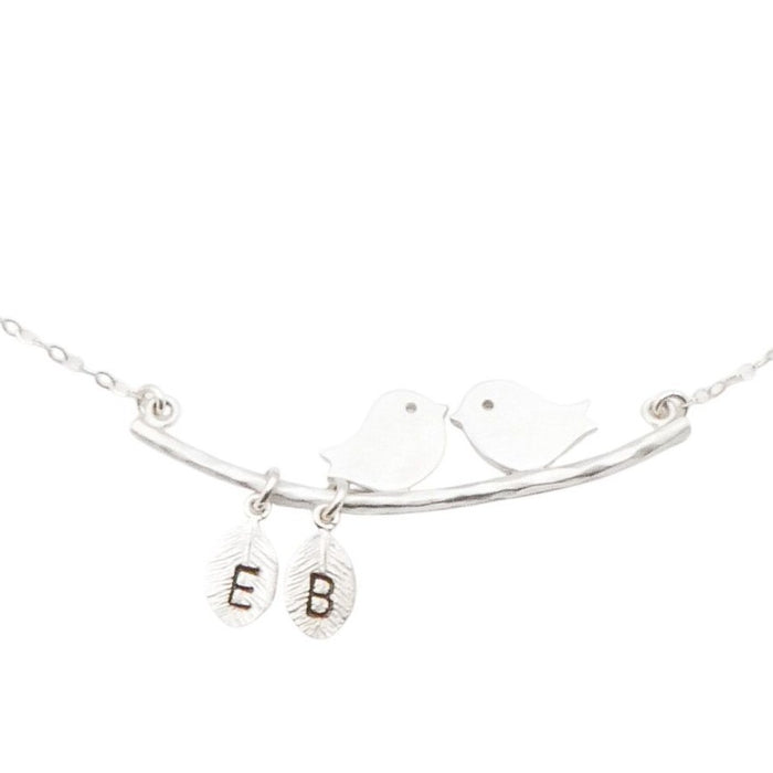 Sterling Silver Love Birds Initials E and B Necklace 18 Inches