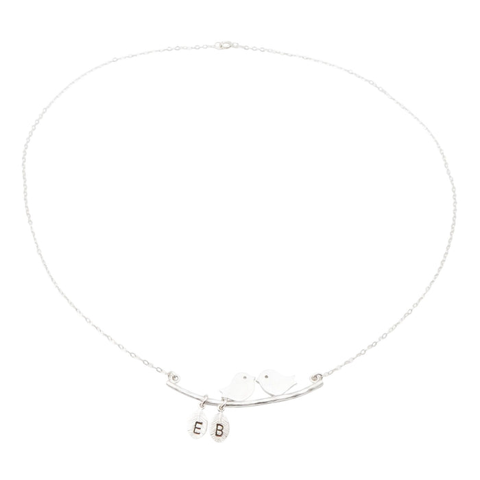 Sterling Silver Love Birds Initials E and B Necklace 18 Inches