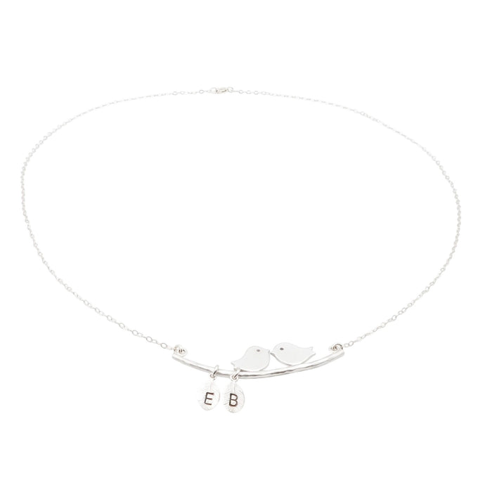 Sterling Silver Love Birds Initials E and B Necklace 18 Inches