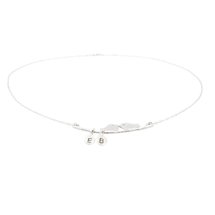 Sterling Silver Love Birds Initials E and B Necklace 18 Inches