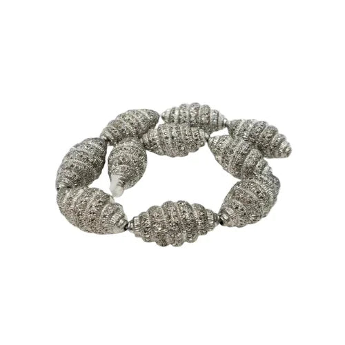 Sterling Silver Pave Diamond Beads | Handmade Barrel Spacer Beads
