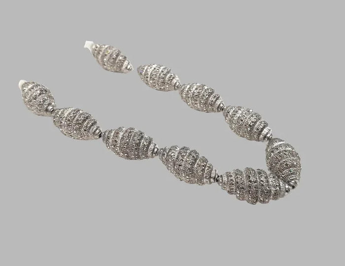 Sterling Silver Pave Diamond Beads | Handmade Barrel Spacer Beads
