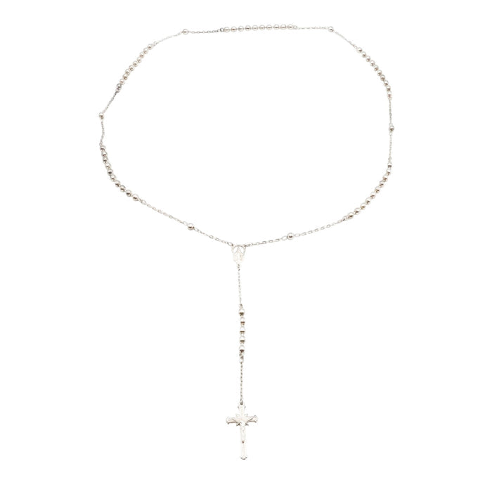 Sterling Silver Rosary Necklace with Cross Drop – 25 Inches