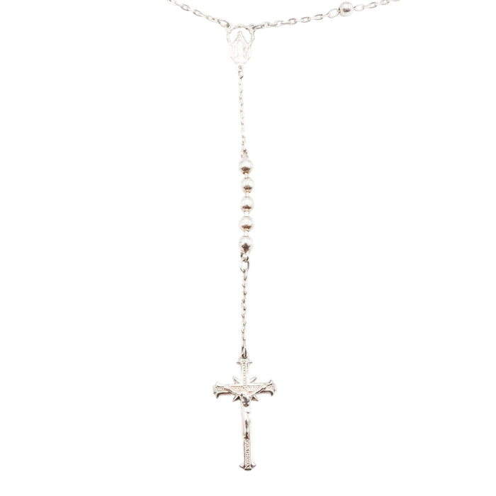 Sterling Silver Rosary Necklace with Cross Drop – 25 Inches