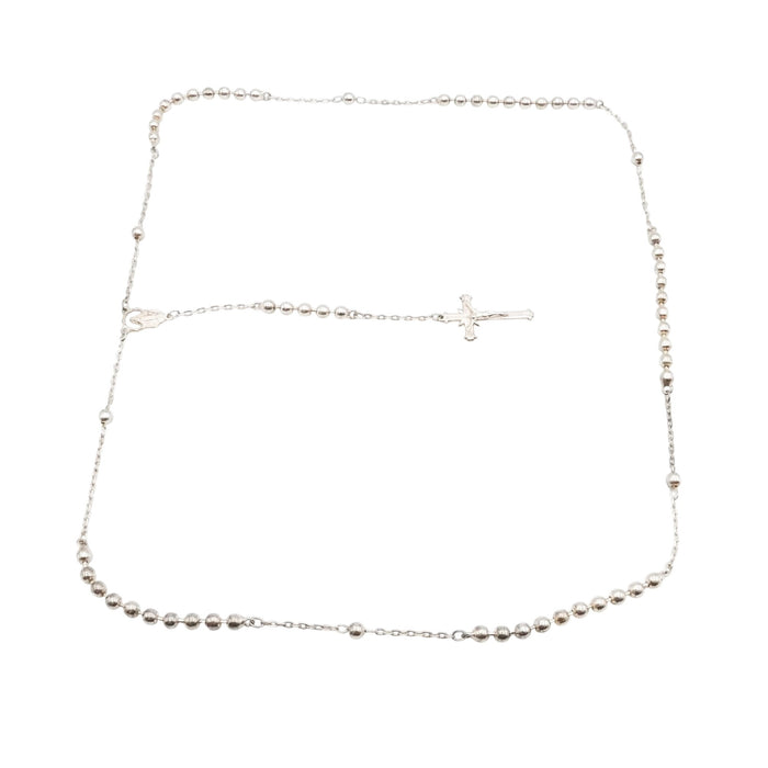 Sterling Silver Rosary Necklace with Cross Drop – 25 Inches