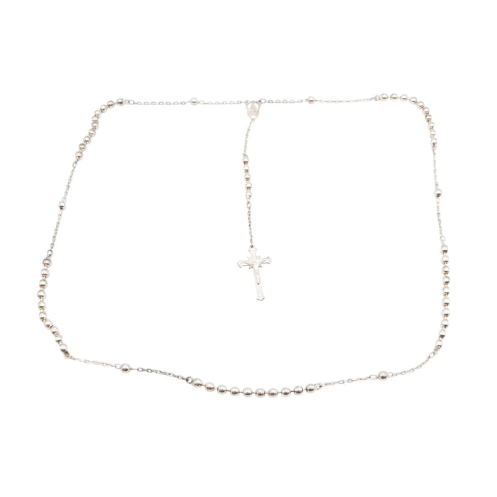 Sterling Silver Rosary Necklace with Cross Drop – 25 Inches
