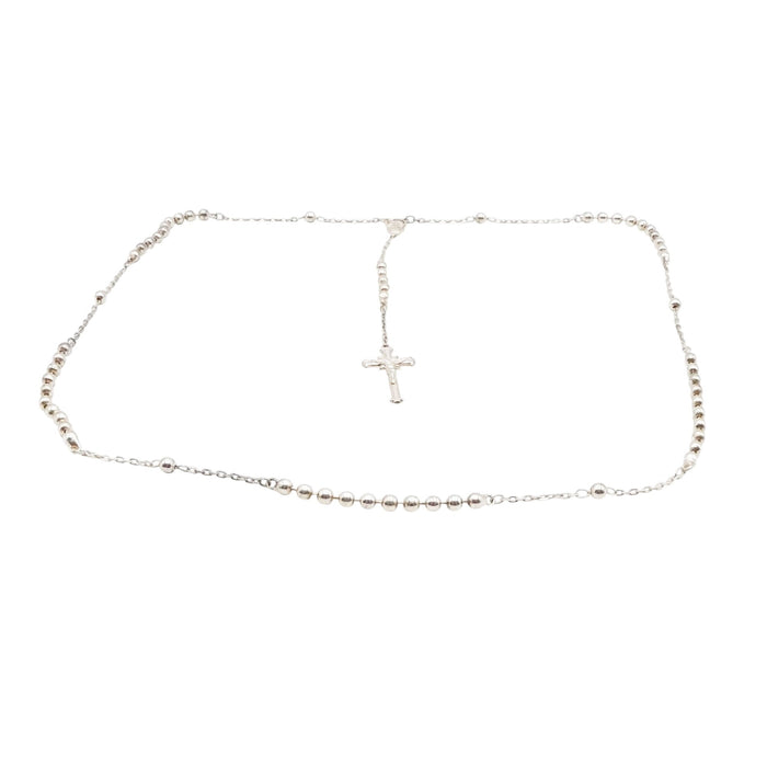 Sterling Silver Rosary Necklace with Cross Drop – 25 Inches