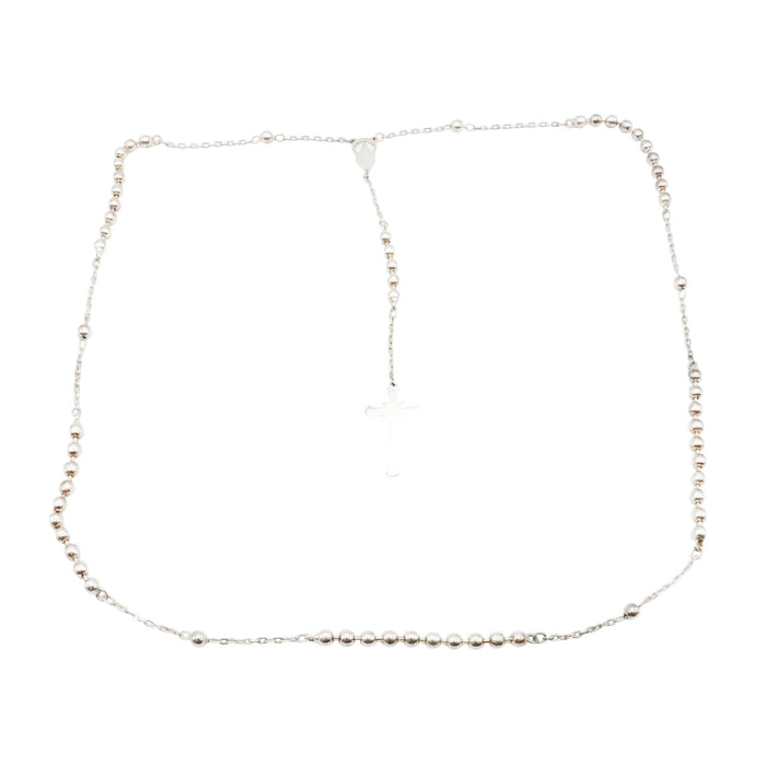 Sterling Silver Rosary Necklace with Cross Drop – 25 Inches