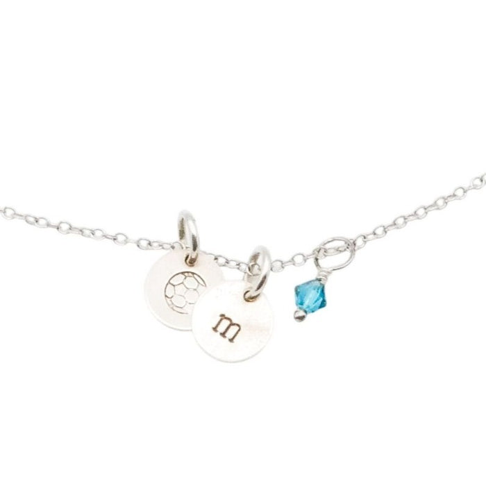 Sterling Silver Soccer Ball Initial M December Birthstone Necklace 18 Inches