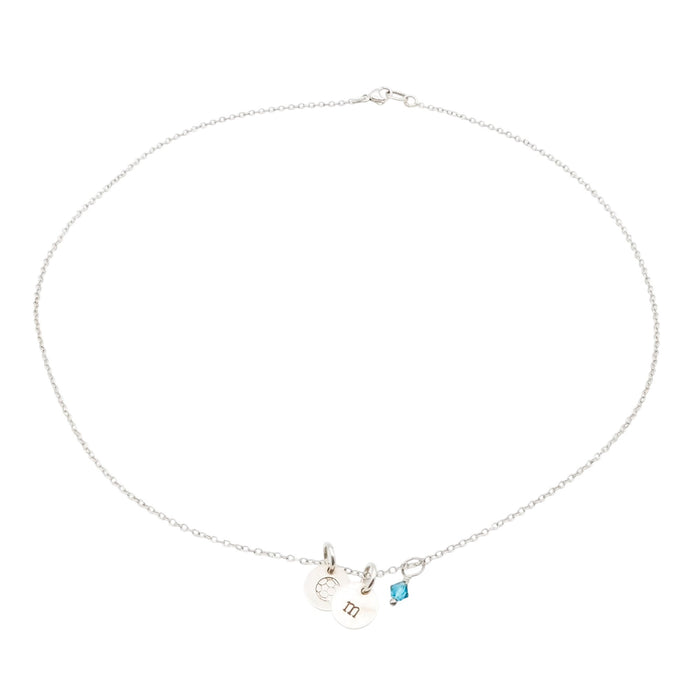 Sterling Silver Soccer Ball Initial M December Birthstone Necklace 18 Inches