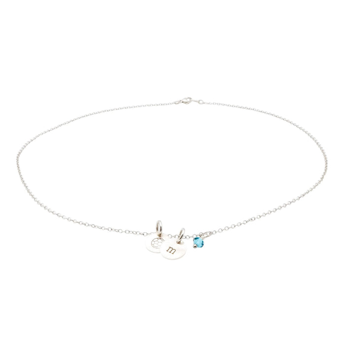 Sterling Silver Soccer Ball Initial M December Birthstone Necklace 18 Inches