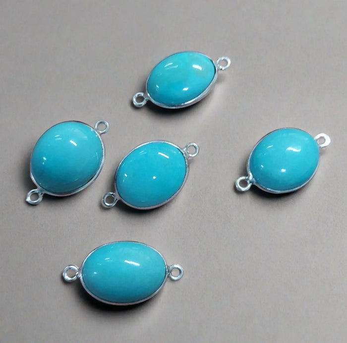 Turquoise oval cabochon charms with silver settings for jewelry making