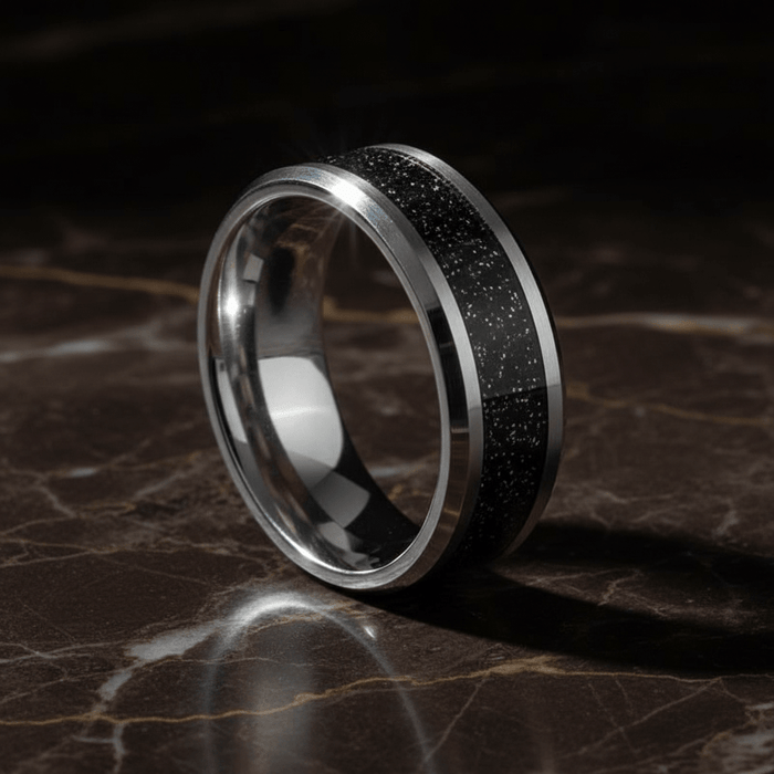 STORMIC — detail view — men's tungsten carbide wedding ring | Aydins Jewelry