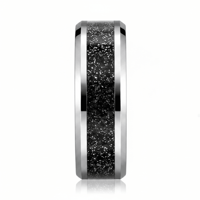 STORMIC — angled view — men's tungsten carbide wedding ring | Aydins Jewelry