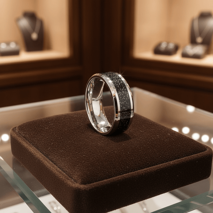 STORMIC — display shot — men's tungsten carbide wedding ring | Aydins Jewelry