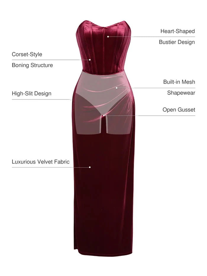 Popilush® Strapless Velvet Ruched Sculpting Corset Gown