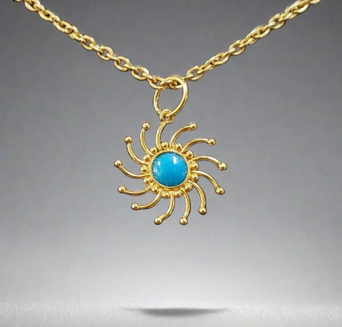 Sun Shape 18k Gold Natural Arizona Turquoise Pendant - K Jewelry Accessories
