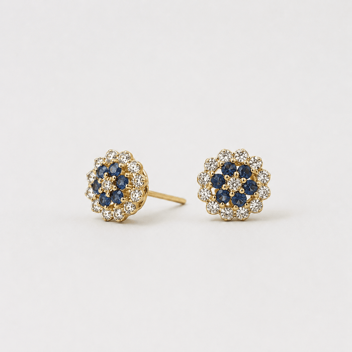 Sunlit Petal Studs (Sapphire) - Monis Anas Jewellers