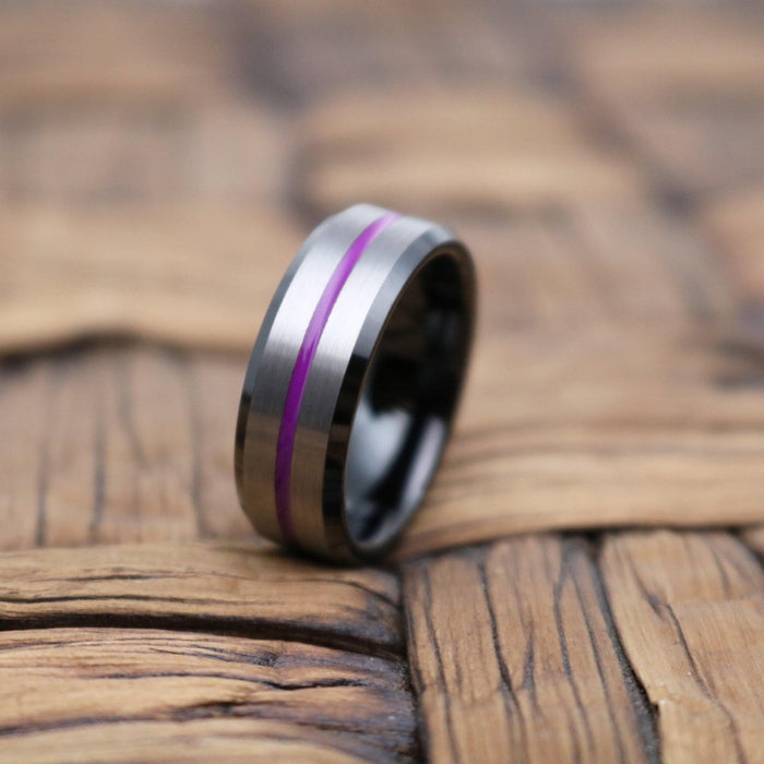 SWOOSH — detail view — men's tungsten carbide wedding ring | Aydins Jewelry