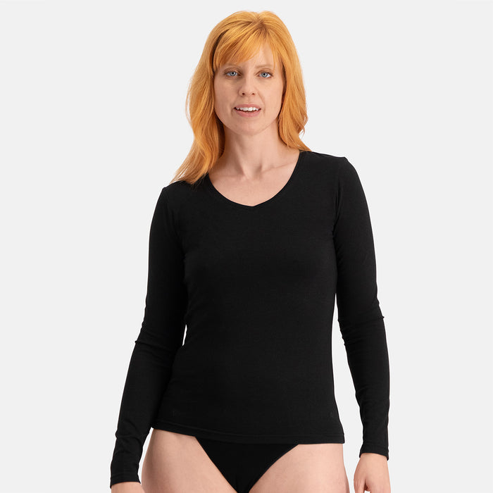 Bamboo Basics - T-shirts lange mouw Liv V-hals  - Zwart