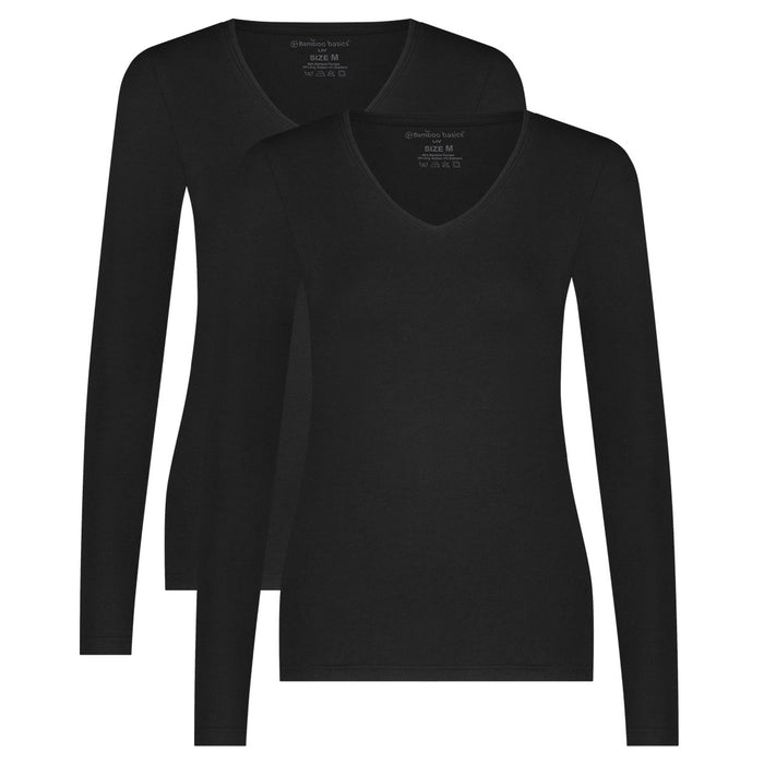 Bamboo Basics T-shirts lange mouw Liv V-hals  - Zwart - pack shot