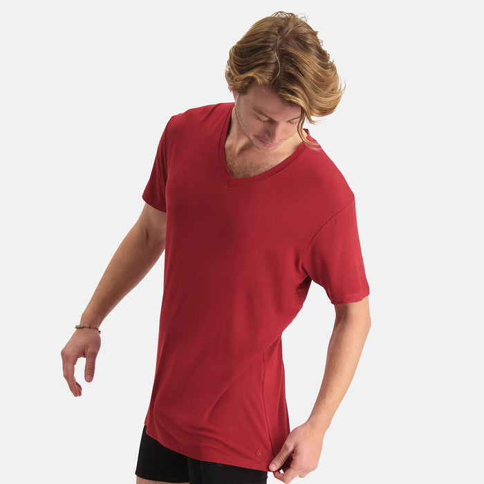 Bamboo Basics - T-Shirts Vance V-hals  - Bordeaux Rood
