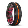 TACOMA | Green & Red Wood, Black Tungsten Ring, Orange Groove, Stepped Edge - Rings - Aydins Jewelry - 1