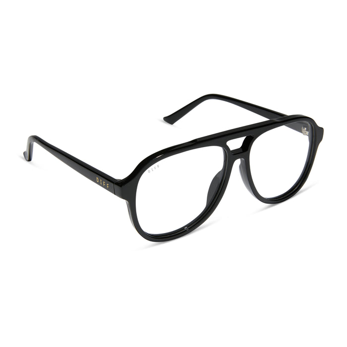 diff eyewear featuring the tatum aviator prescription glasses with a black frame angled view