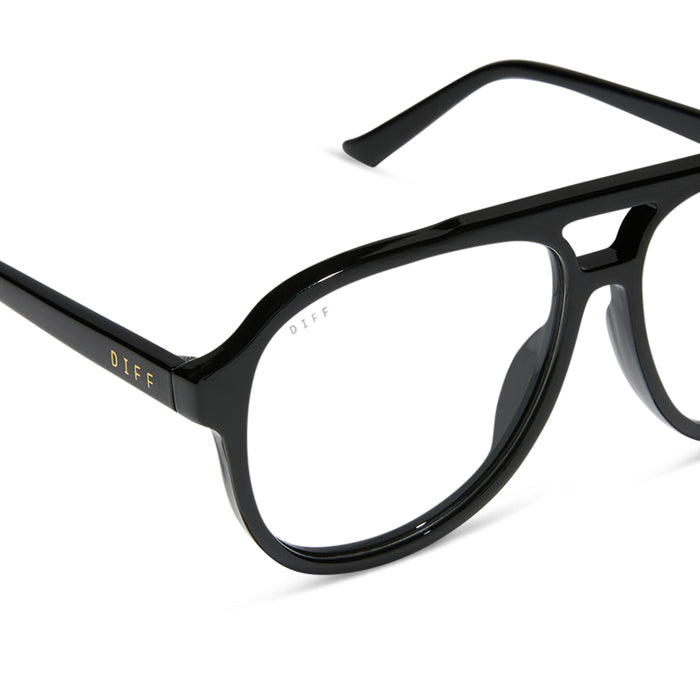 diff eyewear featuring the tatum aviator prescription glasses with a black frame detailed view