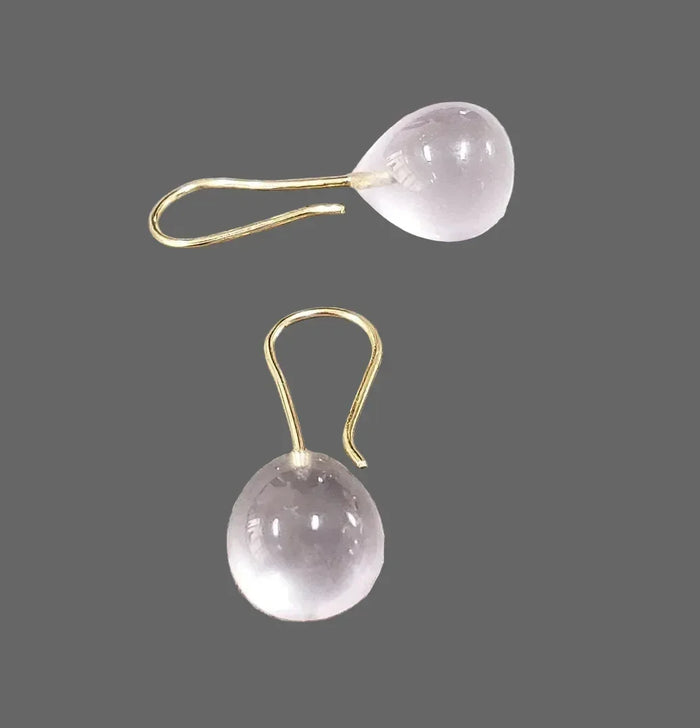 Teardrop Rose Quartz 14k Gold Earrings: Dainty Cabochon Gemstone - K Jewelry Accessories