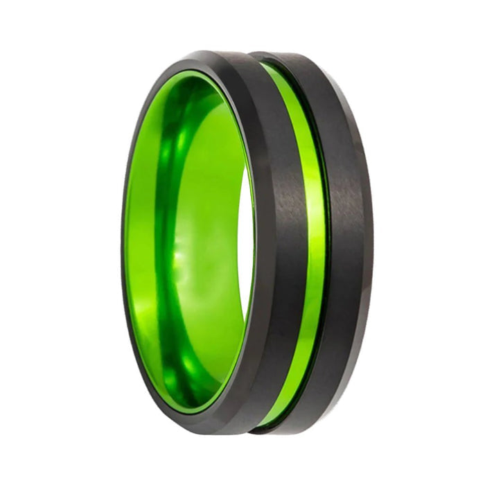 TESLA — close-up detail — men's tungsten carbide wedding ring | Aydins Jewelry