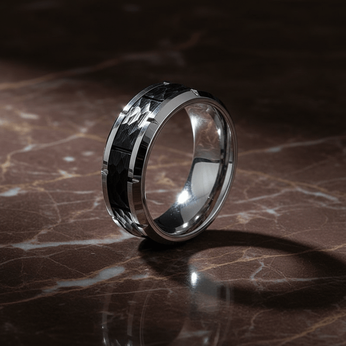 THYROS — detail view — men's tungsten carbide wedding ring | Aydins Jewelry