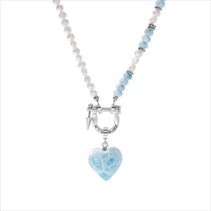 Tidal Heart Larimar & Pearl Necklace