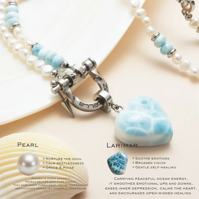 Tidal Heart Larimar & Pearl Necklace