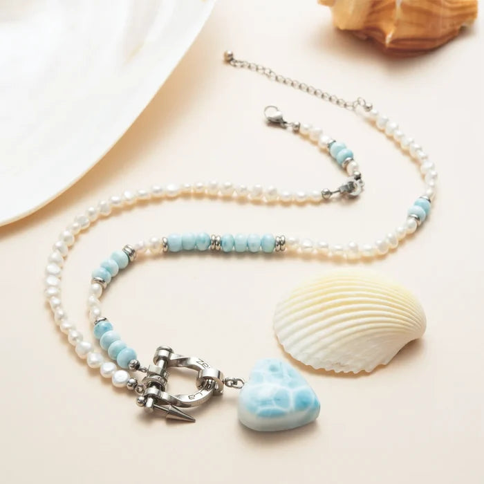 Tidal Heart Larimar & Pearl Necklace