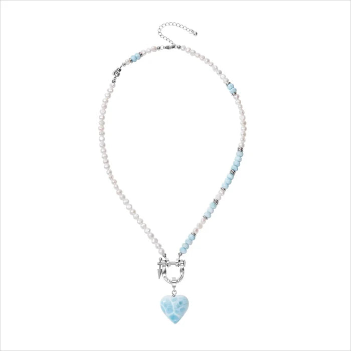 Tidal Heart Larimar & Pearl Necklace
