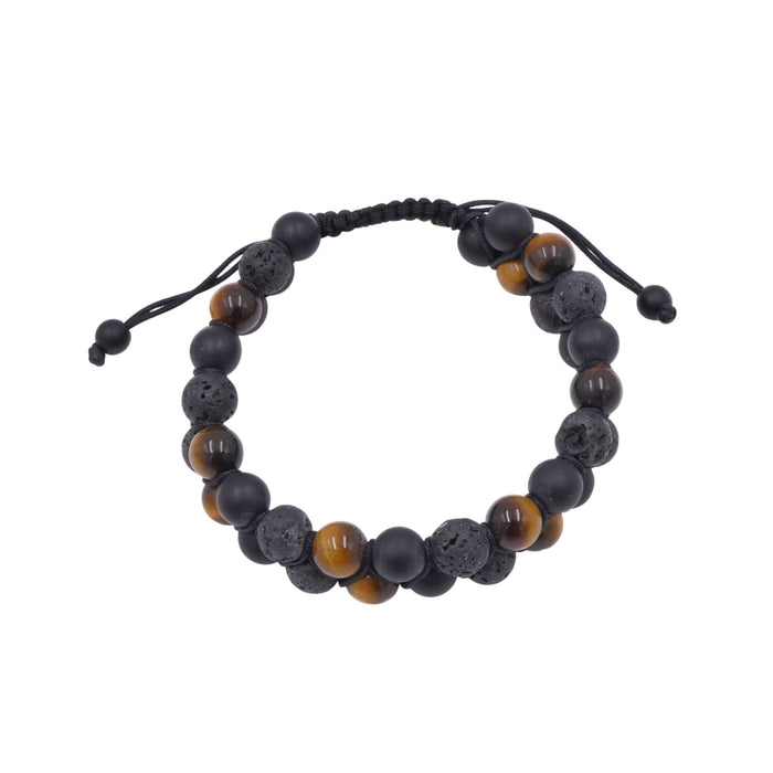 Tiger's Eye Black Onyx Lava Stone 7 Inch Adjustable Beaded Bracelet