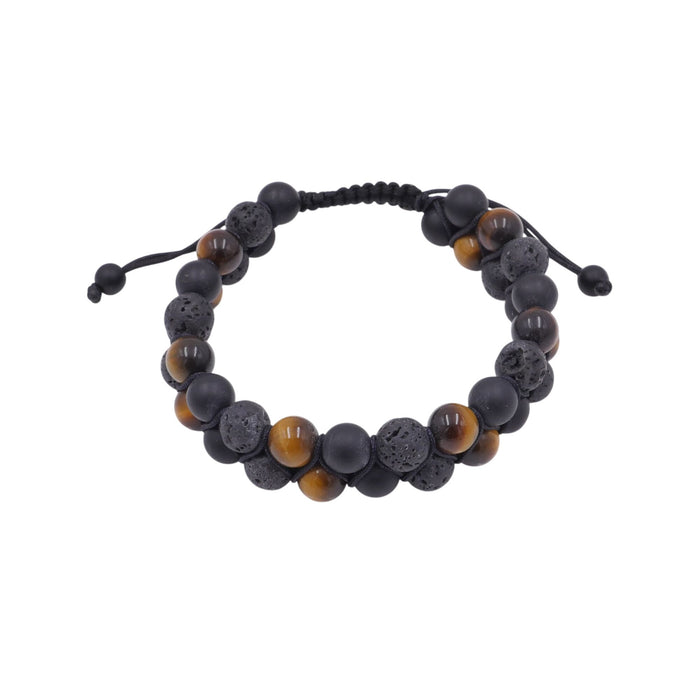 Tiger's Eye Black Onyx Lava Stone 7 Inch Adjustable Beaded Bracelet