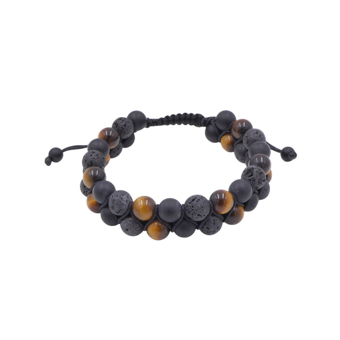 Tiger's Eye Black Onyx Lava Stone 7 Inch Adjustable Beaded Bracelet