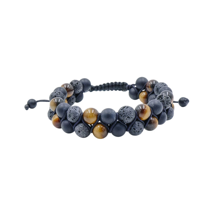 Tiger's Eye Black Onyx Lava Stone 7 Inch Adjustable Beaded Bracelet