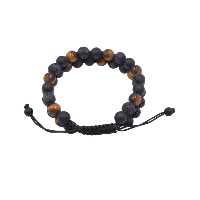 Tiger's Eye Black Onyx Lava Stone 7 Inch Adjustable Beaded Bracelet