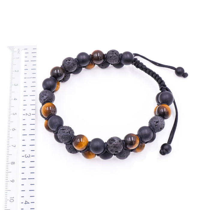 Tiger's Eye Black Onyx Lava Stone 7 Inch Adjustable Beaded Bracelet