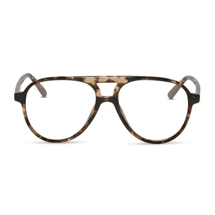 diff eyewear featuring the tosca ii aviator prescription glasses with a espresso tortoise frame front view