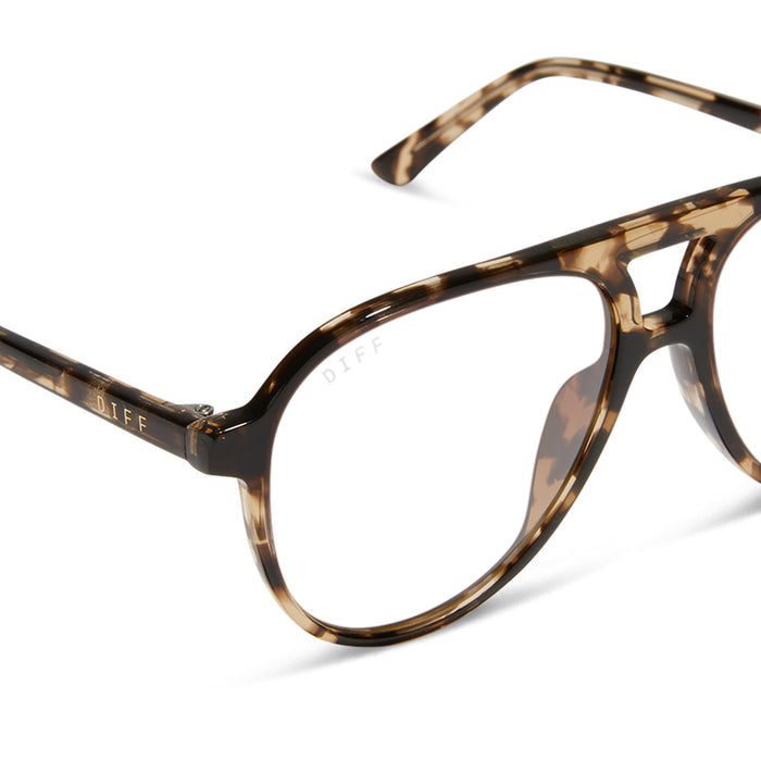 diff eyewear featuring the tosca ii aviator prescription glasses with a espresso tortoise frame detailed view