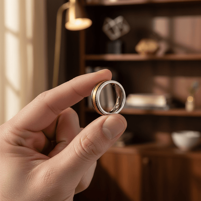 TREGAN — close-up detail — men's tungsten carbide wedding ring | Aydins Jewelry