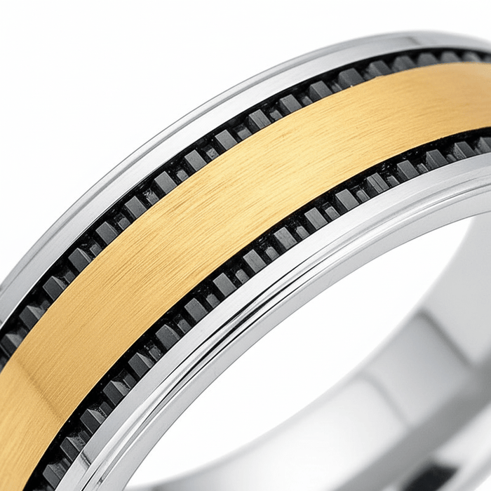 TREGAN — close-up detail — men's tungsten carbide wedding ring | Aydins Jewelry